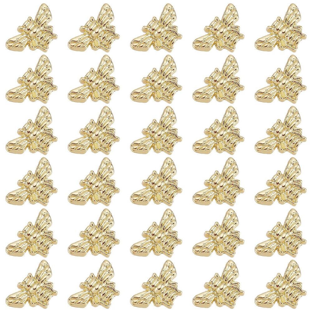 9984 30pcs Real Gold Plated Bee Spacer Bead Charms, Vintage Metal Honey Bee